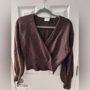 Aritzia Brown Wrap Sweater, xsmall, new